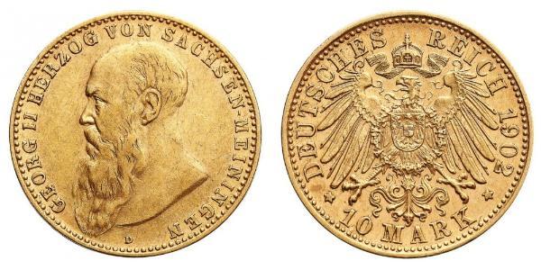 10 Mark Duchy of Saxe-Meiningen (1680 - 1918) Gold Georg II, Duke of Saxe-Meiningen