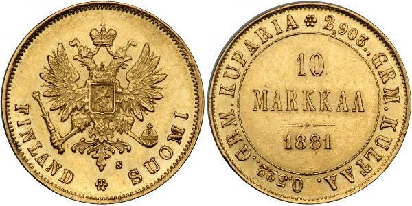 10 Mark Finland (1917 - ) / Russian Empire (1720-1917) Gold Alexander III (1845 -1894)