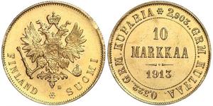 10 Mark Finnland (1917 - ) / Russisches Reich (1720-1917) Gold Alejandro III (1845 -1894)