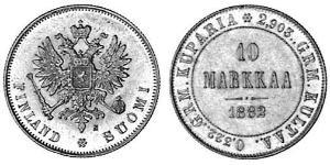 10 Mark Finnland (1917 - ) / Russisches Reich (1720-1917) Gold Alejandro III (1845 -1894)