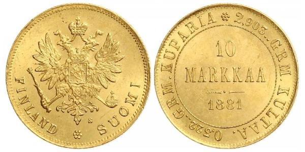 10 Mark Finnland (1917 - ) / Russisches Reich (1720-1917) Gold Alejandro III (1845 -1894)