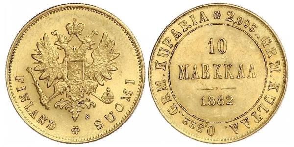 10 Mark Finnland (1917 - ) / Russisches Reich (1720-1917) Gold Alejandro III (1845 -1894)