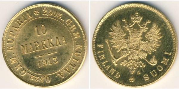 10 Mark Finnland (1917 - ) / Russisches Reich (1720-1917) Gold Alejandro III (1845 -1894)