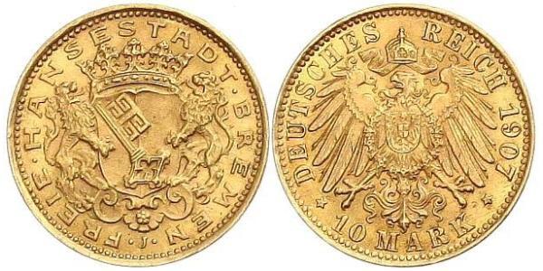 10 Mark Freie Hansestadt Bremen Gold 