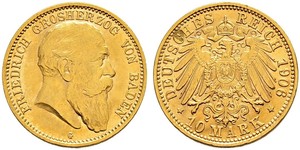 10 Mark Grand Duchy of Baden (1806-1918) Gold Friedrich I. (Baden, Großherzog) (1826 - 1907)