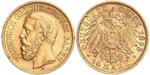 10 Mark Grand Duchy of Baden (1806-1918) Gold Friedrich I. (Baden, Großherzog) (1826 - 1907)