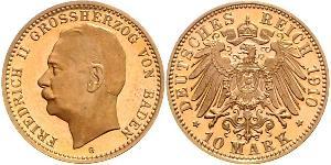 10 Mark Grand Duchy of Baden (1806-1918) Gold Friedrich II. (Baden, Großherzog) (1857 - 1928)