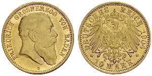 10 Mark Grand Duchy of Baden (1806-1918) Gold Frederick I, Grand Duke of Baden (1826 - 1907)