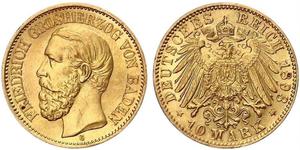 10 Mark Grand Duchy of Baden (1806-1918) Gold Friedrich I. (Baden, Großherzog) (1826 - 1907)