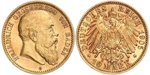 10 Mark Grand Duchy of Baden (1806-1918) Gold Friedrich I. (Baden, Großherzog) (1826 - 1907)