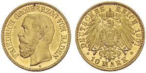 10 Mark Grand Duchy of Baden (1806-1918) Gold Frederick I, Grand Duke of Baden (1826 - 1907)