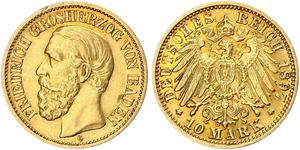 10 Mark Grand Duchy of Baden (1806-1918) Gold Frederick I, Grand Duke of Baden (1826 - 1907)