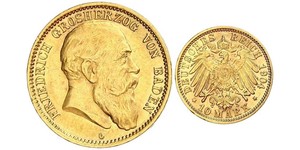 10 Mark Grand Duchy of Baden (1806-1918) Gold Frederick I, Grand Duke of Baden (1826 - 1907)