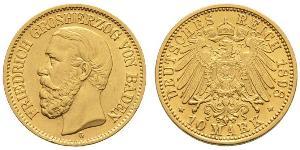 10 Mark Grand Duchy of Baden (1806-1918) Gold Frederick I, Grand Duke of Baden (1826 - 1907)