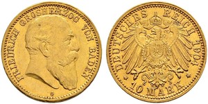 10 Mark Grand Duchy of Baden (1806-1918) Gold Friedrich I. (Baden, Großherzog) (1826 - 1907)