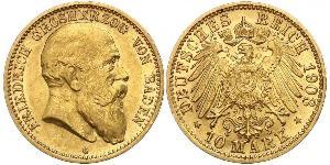 10 Mark Grand Duchy of Baden (1806-1918) Gold Friedrich I. (Baden, Großherzog) (1826 - 1907)