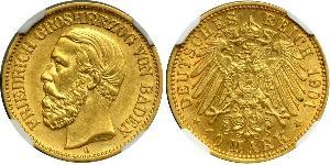 10 Mark Grand Duchy of Baden (1806-1918) Gold Frederick I, Grand Duke of Baden (1826 - 1907)