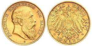 10 Mark Grand Duchy of Baden (1806-1918) Gold Friedrich I. (Baden, Großherzog) (1826 - 1907)