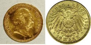 10 Mark Grand Duchy of Baden (1806-1918) Gold Frederick I, Grand Duke of Baden (1826 - 1907)