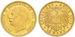 10 Mark Grand Duchy of Baden (1806-1918) Gold Frederick II, Grand Duke of Baden (1857 - 1928)