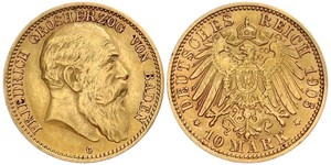 10 Mark Grand Duchy of Baden (1806-1918) Gold Frederick I, Grand Duke of Baden (1826 - 1907)