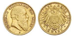 10 Mark Grand Duchy of Baden (1806-1918) Gold Frederick I, Grand Duke of Baden (1826 - 1907)