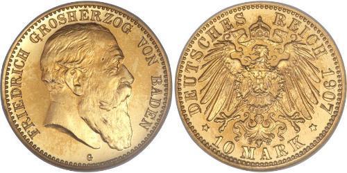 10 Mark Grand Duchy of Baden (1806-1918) Gold Frederick I, Grand Duke of Baden (1826 - 1907)