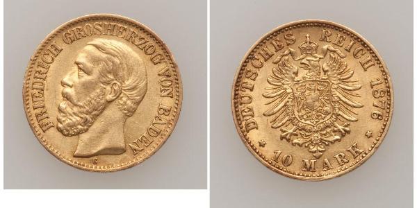 10 Mark Grand Duchy of Baden (1806-1918) Gold Frederick I, Grand Duke of Baden (1826 - 1907)