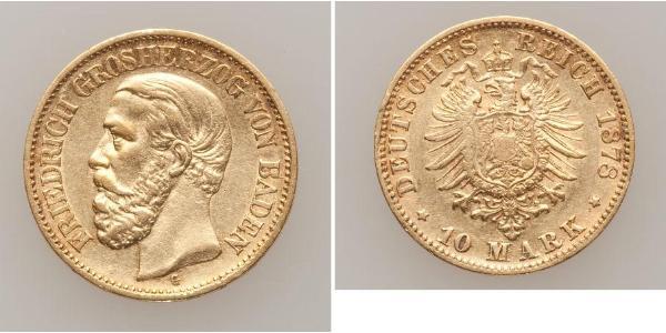 10 Mark Grand Duchy of Baden (1806-1918) Gold Frederick I, Grand Duke of Baden (1826 - 1907)