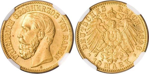 10 Mark Grand Duchy of Baden (1806-1918) Gold Frederick I, Grand Duke of Baden (1826 - 1907)