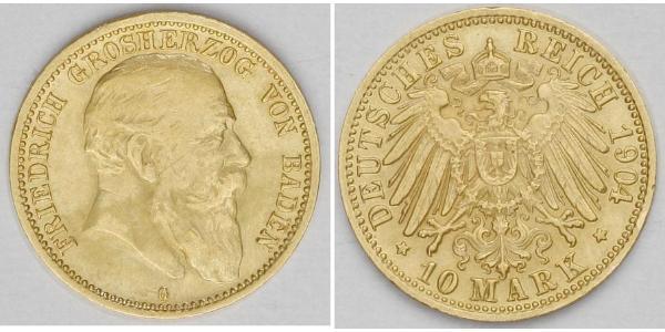 10 Mark Grand Duchy of Baden (1806-1918) Gold Frederick I, Grand Duke of Baden (1826 - 1907)