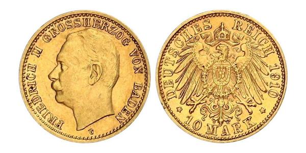 10 Mark Grand Duchy of Baden (1806-1918) Gold Frederick II, Grand Duke of Baden (1857 - 1928)