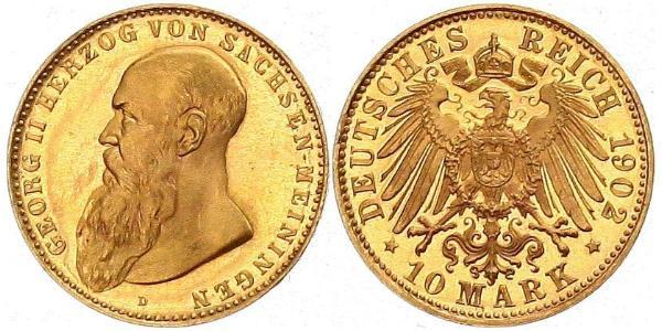 10 Mark Herzogtum Sachsen-Meiningen (1680 - 1918) Gold Georg II. (Sachsen-Meiningen)