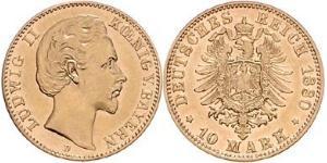 10 Mark Kingdom of Bavaria (1806 - 1918) Gold Ludwig II of Bavaria (1845 – 1886)