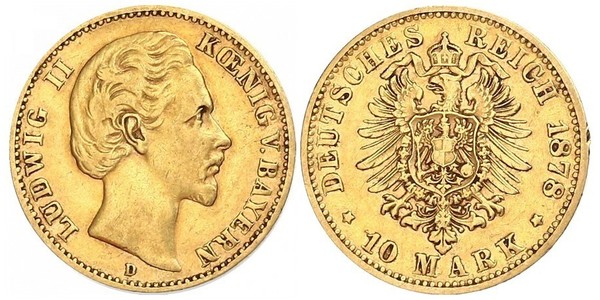 10 Mark Kingdom of Bavaria (1806 - 1918) Gold Ludwig II of Bavaria (1845 – 1886)