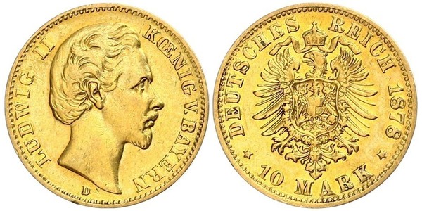 10 Mark Kingdom of Bavaria (1806 - 1918) Gold Ludwig II of Bavaria (1845 – 1886)