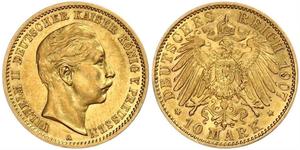 10 Mark Kingdom of Prussia (1701-1918) Gold Wilhelm II, German Emperor (1859-1941)