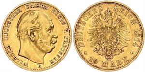 10 Mark Kingdom of Prussia (1701-1918) Gold Wilhelm I, German Emperor (1797-1888)