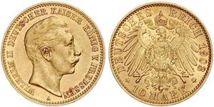 10 Mark Kingdom of Prussia (1701-1918) Gold Wilhelm II, German Emperor (1859-1941)