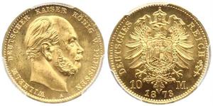 10 Mark Kingdom of Prussia (1701-1918) Gold Wilhelm I, German Emperor (1797-1888)