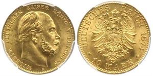 10 Mark Kingdom of Prussia (1701-1918) Gold Wilhelm I, German Emperor (1797-1888)