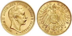 10 Mark Kingdom of Prussia (1701-1918) Gold Wilhelm II, German Emperor (1859-1941)