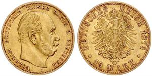 10 Mark Kingdom of Prussia (1701-1918) Gold Wilhelm I, German Emperor (1797-1888)