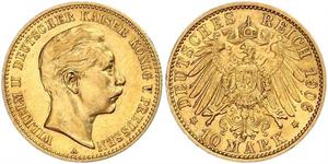 10 Mark Kingdom of Prussia (1701-1918) Gold Wilhelm II, German Emperor (1859-1941)