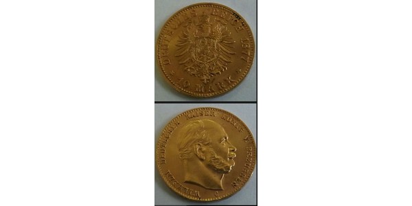 10 Mark Kingdom of Prussia (1701-1918) Gold Wilhelm I, German Emperor (1797-1888)