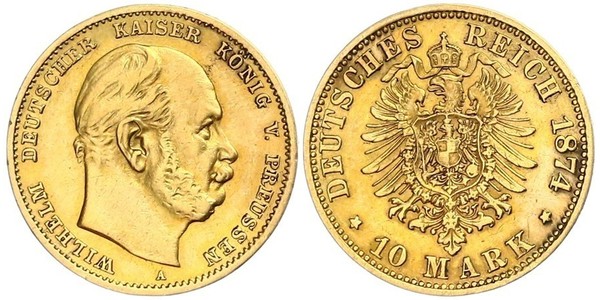 10 Mark Kingdom of Prussia (1701-1918) Gold Wilhelm I, German Emperor (1797-1888)