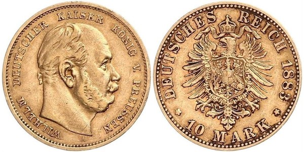 10 Mark Kingdom of Prussia (1701-1918) Gold Wilhelm I, German Emperor (1797-1888)