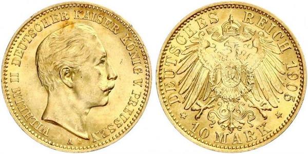 10 Mark Kingdom of Prussia (1701-1918) Gold Wilhelm II, German Emperor (1859-1941)