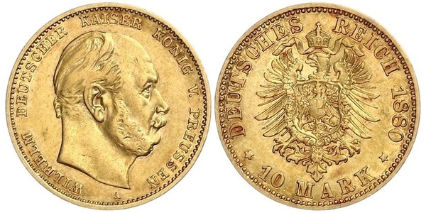 10 Mark Kingdom of Prussia (1701-1918) Gold Wilhelm I, German Emperor (1797-1888)