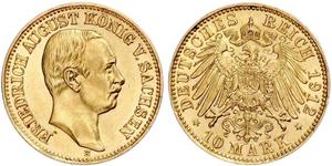 10 Mark Kingdom of Saxony (1806 - 1918) Gold Frederick Augustus III of Saxony (1865-1932)